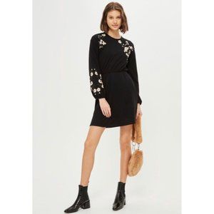 TopShop Black Long Sleeve Embroidered Floral Dress